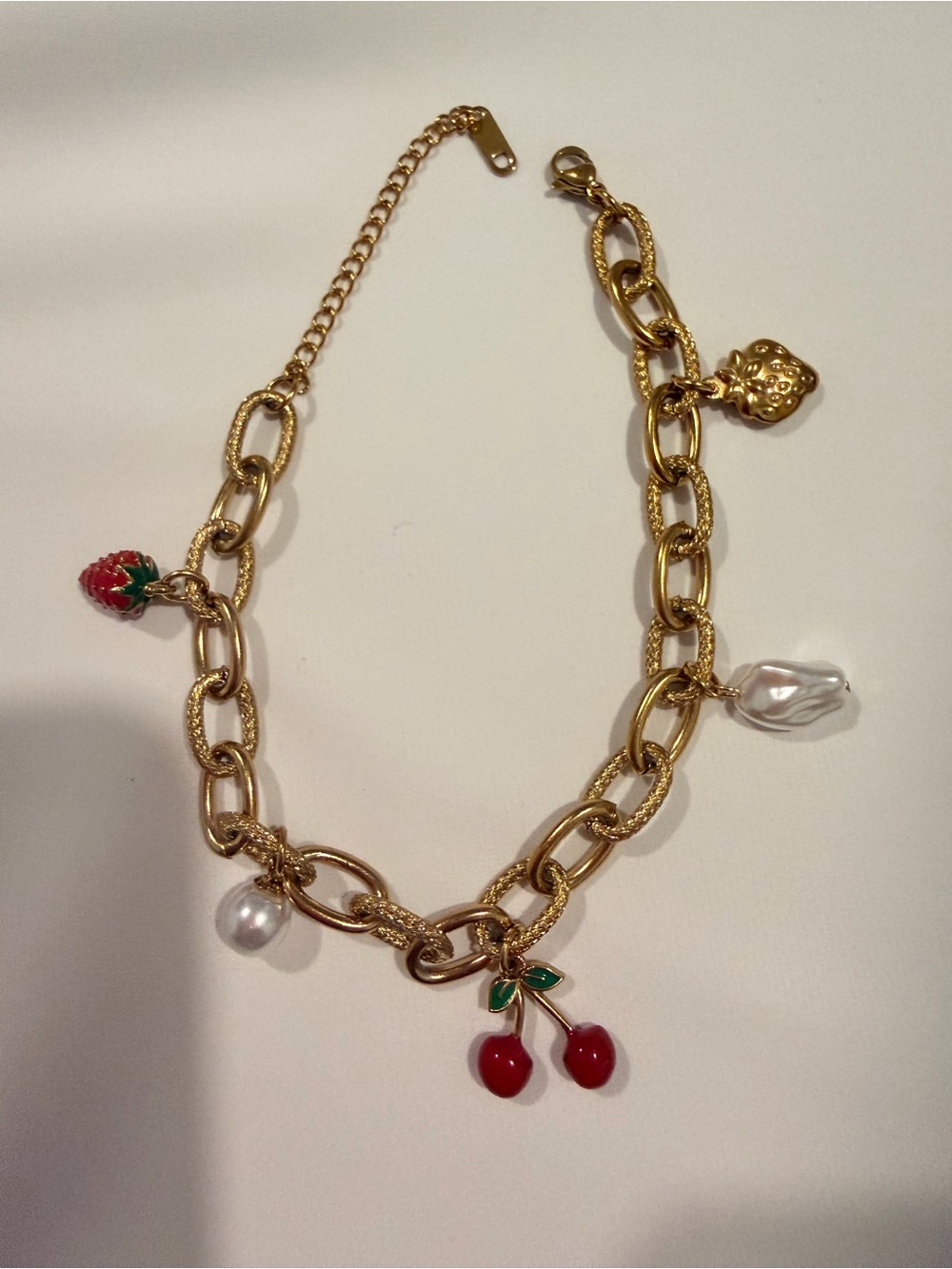 Gold Charm Bracelet with Red and White Accents - Picture 8 of 9